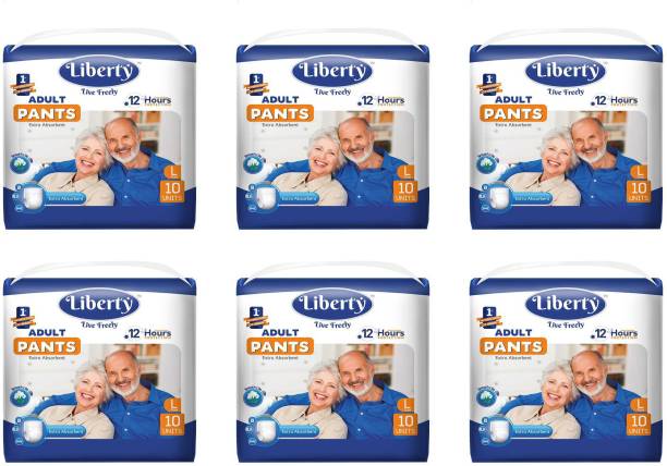 Liberty Premium Adult Diaper Pants Unisex, Large 6x10 Pcs, Waist Size (75-100 cm | 30-39 Inches) (Pack of 6) Adult Diapers - L