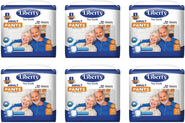 Liberty Premium Adult Diaper Pants Unisex, Medium 6x10 Pcs, Waist Size (61-115 cm | 24-45 Inches) (Pack of 6) Adult Diapers - M