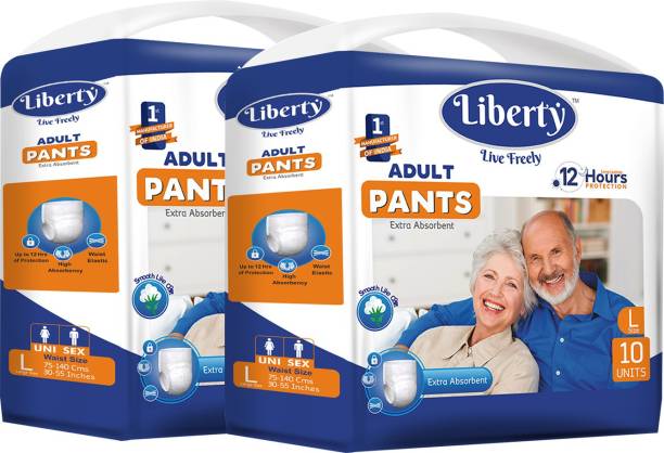 Liberty Premium Adult Diaper Pants Unisex, Large 2x10 Pcs, Waist Size (75-100 cm | 30-39 Inches) (Pack of 2) Adult Diapers - L