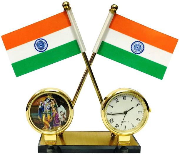 Voyo Indian flag with watch Rectangle Car Dashboard Flag Flag (Plastic, Polyester, Metal) Double Sided Wind Car Dashboard Flag Flag