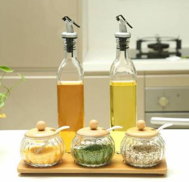 The SaGa Empire 500 ml Glass Oil and Vinegar Cruet, Seasoning Set for Dining Table, Home and Kitchen, 30cm(500ml+500ml) (Transparent) Cooking Oil Dispenser Set