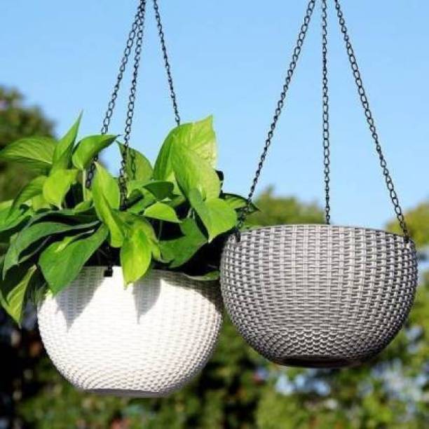 HndB Hanging Basket Rattan Plastic Flower Pot, Garden Hanging Planter for Indoor Outdoor Plants Plastic Vase