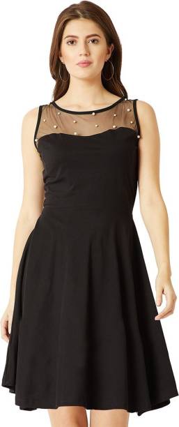 Miss Chase Women Fit and Flare Black Dress