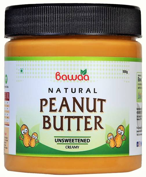 bawaa Natural Creamy Peanut Butter (Unsweetened, Gluten Free and Vegan) 500 g