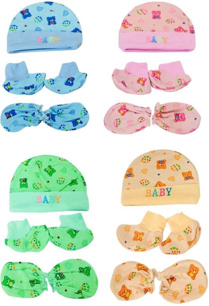 PIKIPOO Supersoft cotton Booty, Mitten and Cap combo for new born baby boy and baby girl (Multicolor)