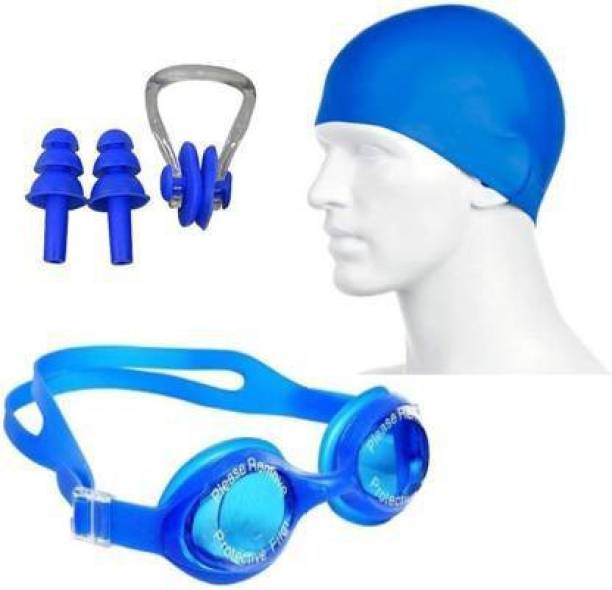 PSE Swimming Combo Kit (Silicon Cap, Silicon Ear Plug, Swimming Nose Clip, Swimming Goggles) Swimming Kit