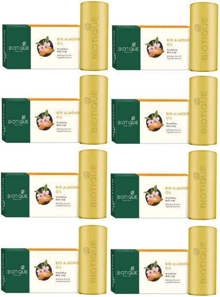 BIOTIQUE Bio Pack of 8 Almond Oil Nourishing Body Soap, 150g ( For All Skin Types )