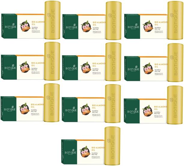 BIOTIQUE Bio Pack of 10 Almond Oil Nourishing Body Soap, 150g ( For All Skin Types )
