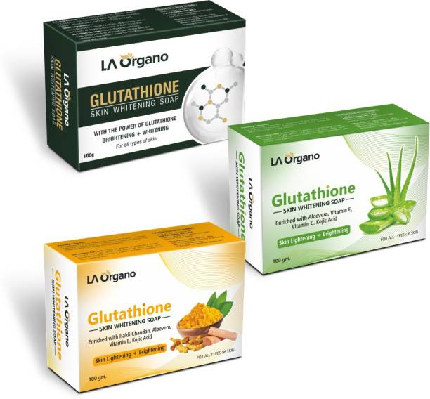 LA Organo Glutathione Skin Whitening Como Pack with Aloe Vera &Haldi Chandan Soap for Skin Lightening & Brightening (Pack of 3)