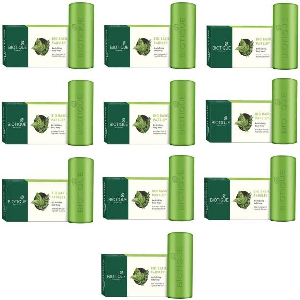 BIOTIQUE Pack of 10 Bio Basil And Parsley Revitalizing Body Soap, 150g ( For All Skin Types )