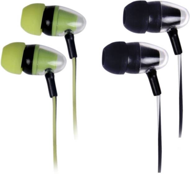 Family Occasion Super Sound Inspired Design Green and Black Earphone(Pack of 2) Wired Headset