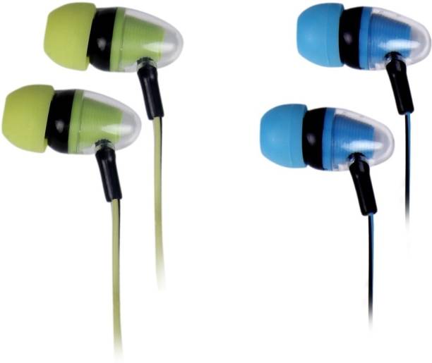 Family Occasion Super Sound Inspired Design Green and Blue Earphone(Pack of 2) Wired Headset