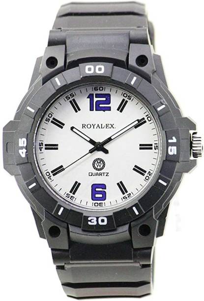 Royalex Men's Fashion Wrist Watch Black Dial Analog PU Rubber Strap Watch (FBR_1703_White) ME_FBR_1703_White Analog Watch  - For Men
