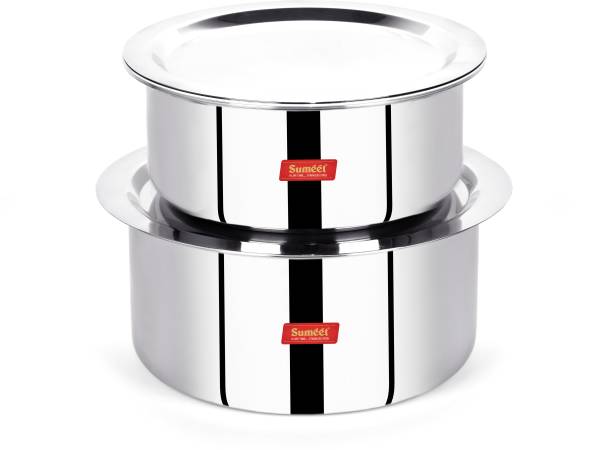Sumeet Cook Smart TriPly SAS (Steel-Aluminium-Steel - 3 Layers) Tope Set of 2Pcs with Lid - No.18 (2Ltr, 18Cm), No. 20 (3Ltr, 20Cm) Tope Set with Lid 2 L, 3 L capacity 18 cm, 20 cm diameter