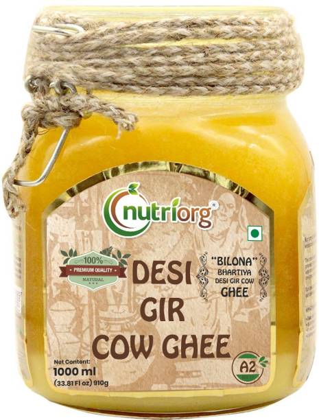 Nutriorg 100% Pure Bilona Desi Gir Cow Ghee 1000 ml Glass Bottle