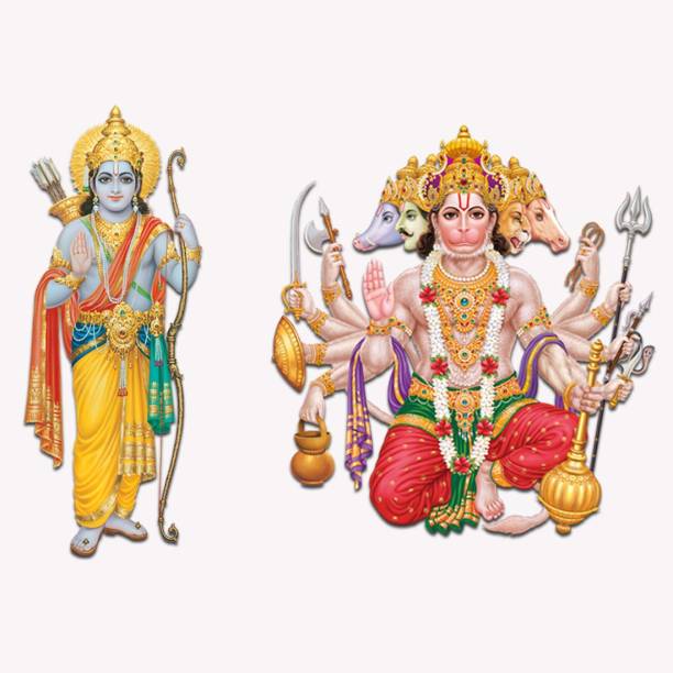 god & god's Shri Ram and Hanuman Ji Off Wall Sticker 70 cm Self Adhesive Sticker