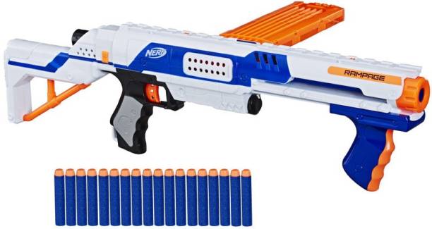 Nerf Rampage N-Strike Elite Blaster with 18 Darts, 18-Dart Clip, Removable Stock, For Kids, Teens, Adults Guns & Darts