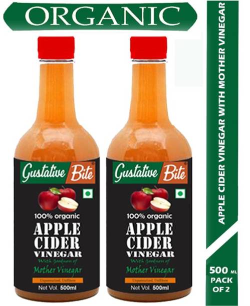 GustativeBite Organic Apple Cider Vinegar with Mother of Vinegar for Weight Loss Vinegar 500ml Pack of 2 Vinegar