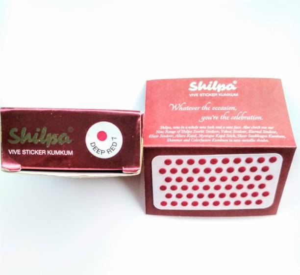 Shilpa Vive Sticker Kumkum - Deep Red Size 7 ( Pack of 10 ) - Dermatologically Tested women Maroon Bindis