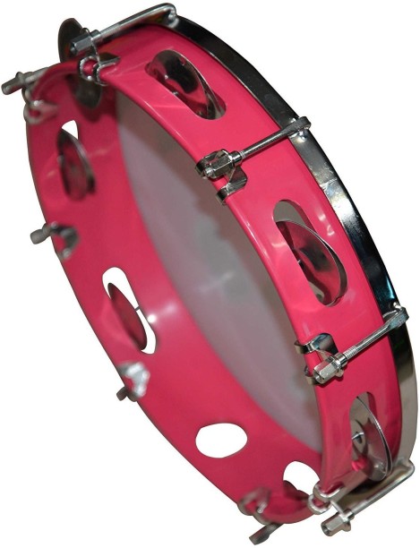 Indian classical musical instrument Super Band Tambourine Hand Percussion Musical instrument 10 inch Fibre Daffli Orange 
