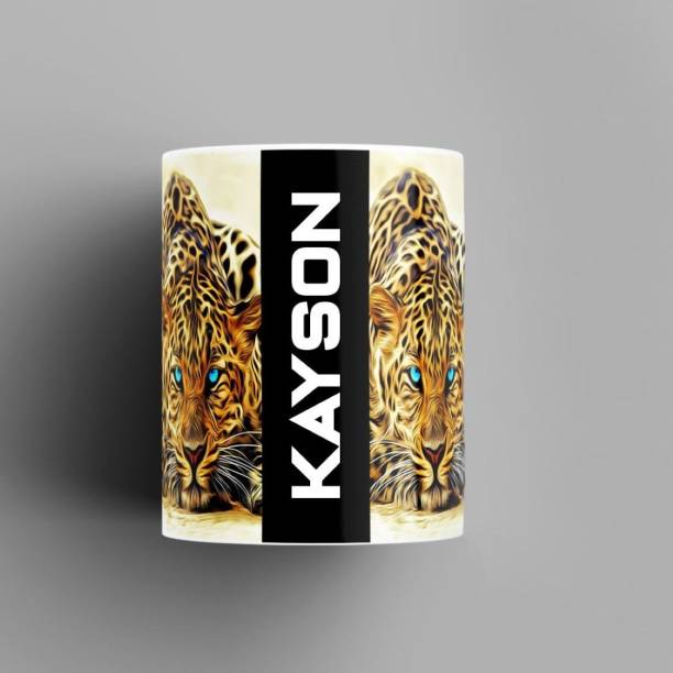 Beautum Name Printed Kayson Cheetah Design Ceramic (350) ml. Model No:BMNAT009380 Ceramic Coffee Mug