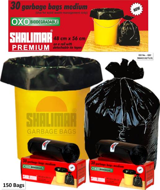 SHALIMAR Premium (Black) 48 cm x 56 cm ( 5 Rolls ) 150 Bags Medium 35 L Medium 30-35 L Garbage Bag