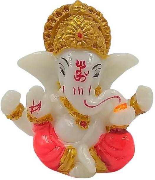 Kkuber Ganpati Elephant Hindu God Made from Marble Powder Lord Ganesh Statue Ganesha Statue in Multicolor Antique Finish Lord Ganesh in India Home Decor Mandir Gift Hindu God Idol Decorative Showpiece  -  6 cm