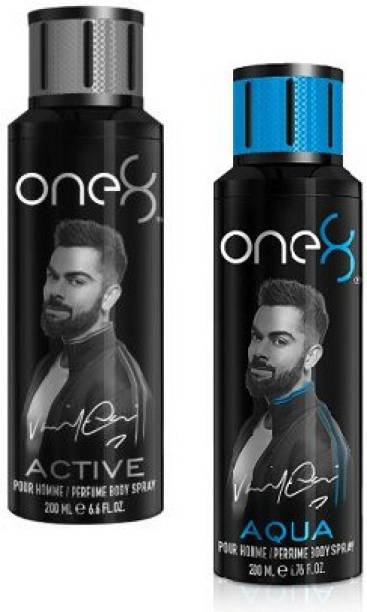 one8 by Virat Kohli Active + Aqua Body Spray 200ml - 2Pcs ZH12 Body Spray  -  For Men