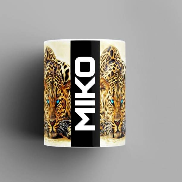 Beautum Name Printed Miko Cheetah Design White Ceramic (350) ml. Model No:BMNAT012701 Ceramic Coffee Mug