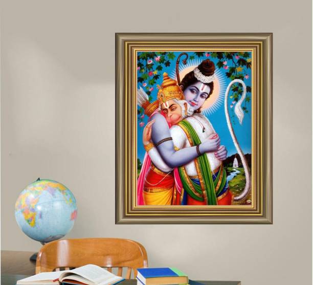 GLOBAL GRAPHICS Shree Ram Hanuman Wallposter/paper Ram And Hanuman Metting wallposter (pvc vinyl,mulitcolor,size-58x48cm) 48 cm Self Adhesive Sticker