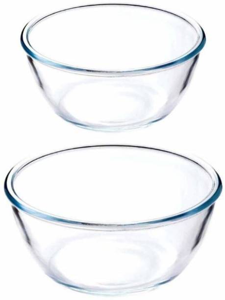 Femora Borosilicate Glass Round Mixing Bowl 1650 ML_3600 ML, Set of 2 Borosilicate Glass Serving Bowl
