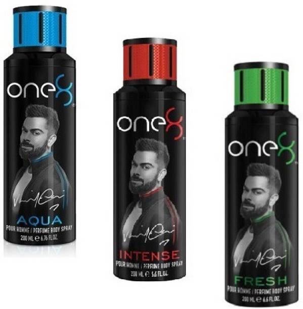 one8 by Virat Kohli Aqua + Fresh + Intense Body Spray 200ml - 3Pcs LQ51 Body Spray  -  For Men