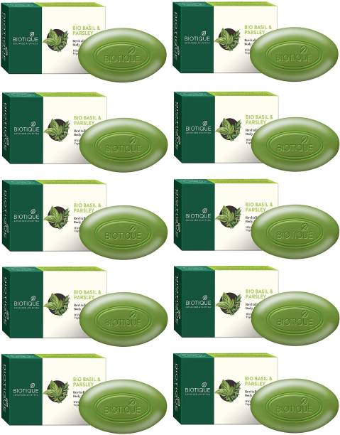 BIOTIQUE Pack of 10 Bio Basil & Parsley Revitalizing Body Soap 75gm ( For All Skin Types )