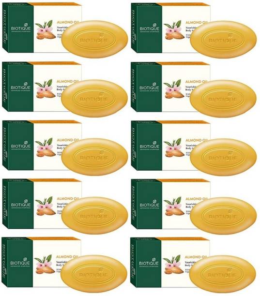 BIOTIQUE Pack of 10 Bio Almond Oil Nourishing Body Soap 75gm ( For All Skin Types )
