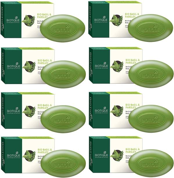 BIOTIQUE Pack of 8 Bio Basil & Parsley Revitalizing Body Soap 75gm ( For All Skin Types )
