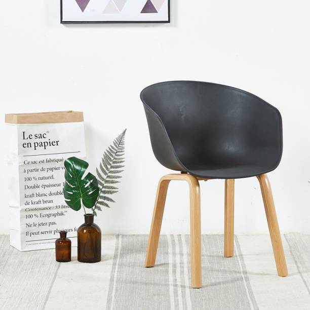 Finch Fox Delta Nordic Plastic Solid Wood Coffee Dining Chair in Black Colour Plastic Dining Chair