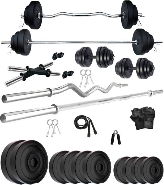 KRX PVC 50 Kg with 3 Ft Curl + 5 Ft plain Rod & 1 Pair Dumbbell Rods Home Gym Kit
