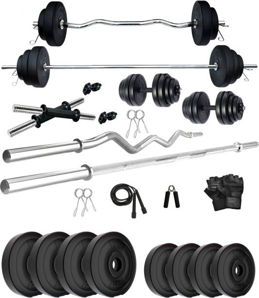 KRX PVC 30 Kg with One 3 Ft Curl + One 5 Ft plain Rod & One Pair Dumbbell Rods Home Gym Kit
