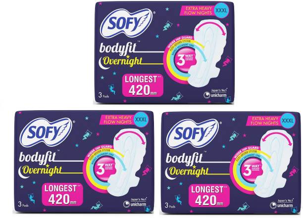 SOFY Sanitary Pads - Body Fit Overnight XXXL (420 mm), 3 +3+3pcs Pouch Sanitary Pad