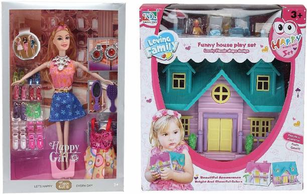 MGT CREATION Cute Doll House with Doll and Fashion Accessories for Girls Combo