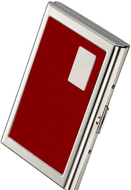 StealODeal Red Leather Piece Stainless Steel 6 Card Holder