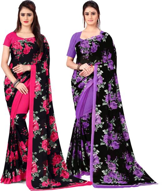 Printed, Ombre, Floral Print Daily Wear Georgette Saree Price in India