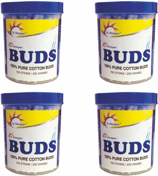 Dr. Morepen BUDS Cotton Ear Buds 100 Pcs Pack of 4, 100% Pure Cotton Swabs