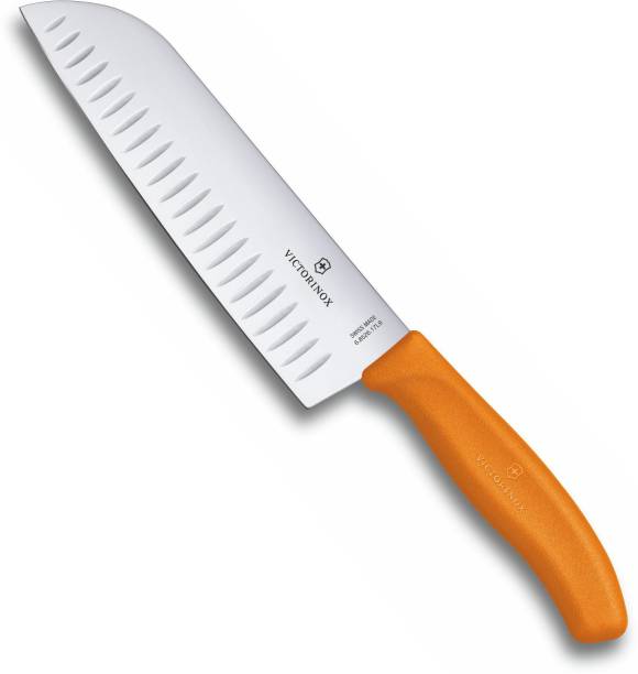 Victorinox Swiss Classic, Santoku Knife, Fluted Edge, 17 Cm, Orange Stainless Steel Knife
