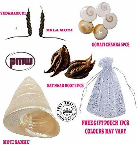 PMW Devi Sri Guruji Kit - Bala MUDI -1 Pcs - Devil Pod - Bat Head Roots - Evil Pod - 2 Pcs - YedamaMudi - 1 Pcs - Moti Shank - 1Pcs - Gomati Chakra - 5 Pcs PTFE (Non-stick)