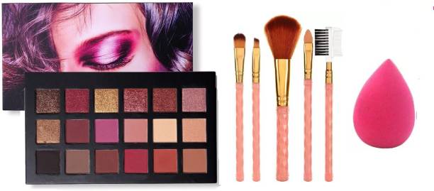 lujo 18 luxury Rose Gold Textured Eyeshadow pallete + 5 makeup brush with 1 beauty blender