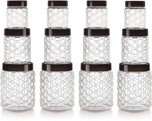 Filox 12 pcs pet jar set -250 ml, 600 ml, 1200 ml, plastic grocery container (pack of 12 pcs)  - 300 ml, 600 ml, 1200 ml Plastic Grocery Container