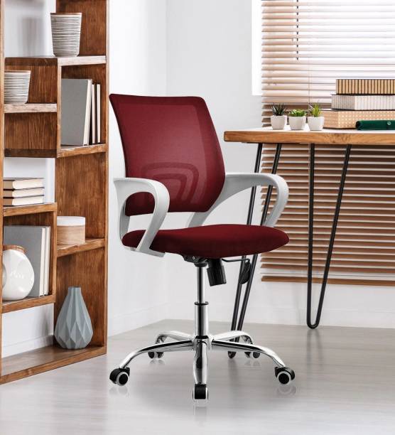 Finch Fox Low Back Royal Ergonomic White Body Desk Mesh Chair in Red Colour Fabric Office Executive Chair