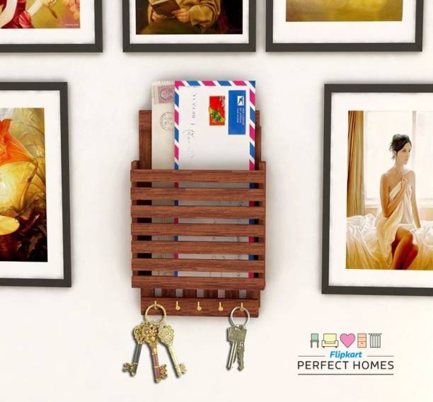 Flipkart Perfect Homes Multipurpose Design Key Holder With Letter Holder Wooden Wall Shelf