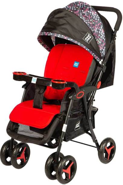 MeeMee Baby Pram with Adjustable Seating Positions and Reversible Handle (Red) Pram
